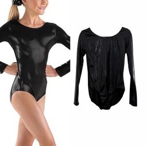 NWOT Balera Black Metallic Long Sleeve Gymnastics Dance Size L A Large Adult
